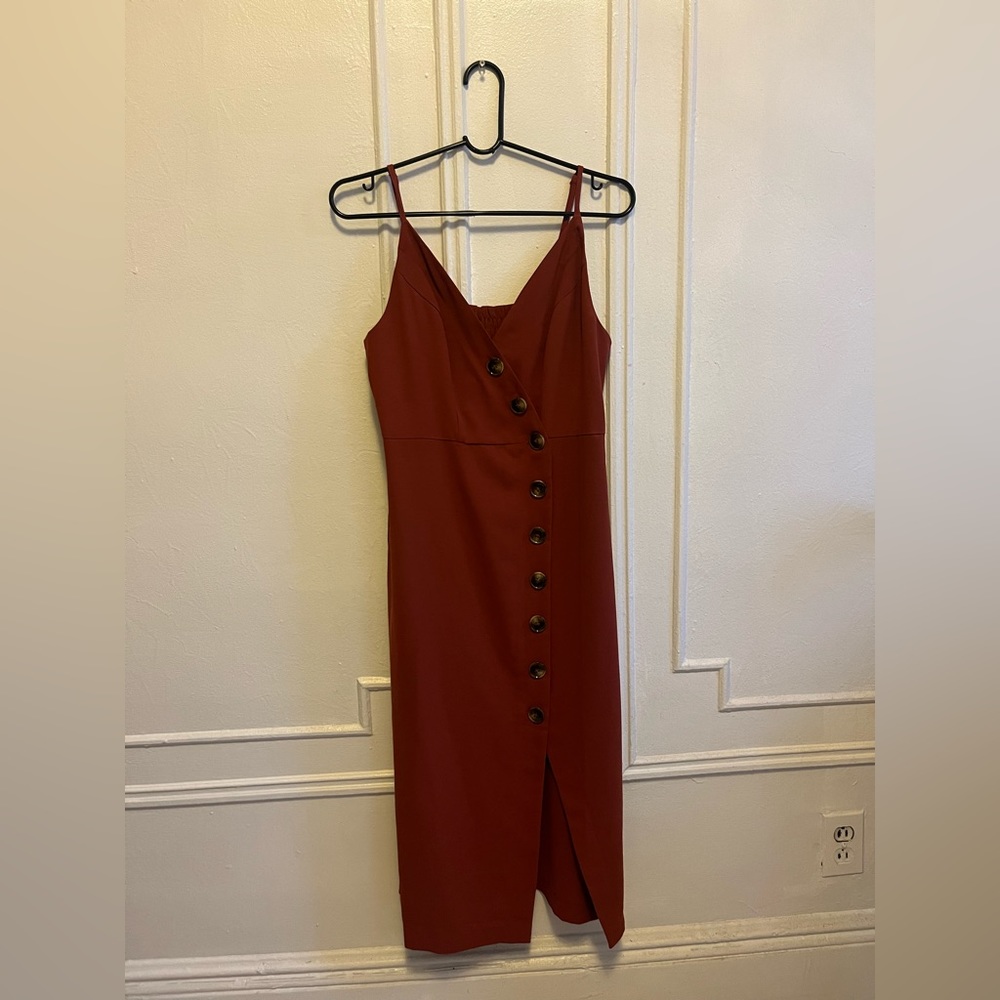 Mint Limit Burnt Orange/ Red Button Dress Size M Never Worn Tag Still On MIDI